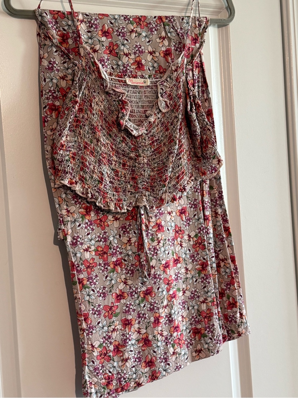 Floral Smocked Spaghetti Strap Two Piece set - Pink & Red Floral
